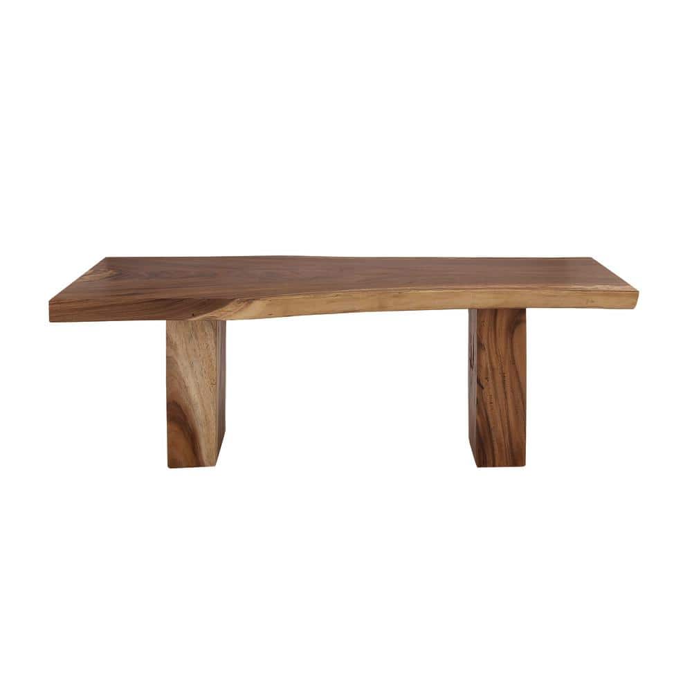 Light Brown Reclaimed Wood Live Edge Dining Table with Block Base