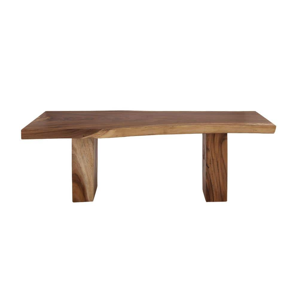 Litton Lane Light Brown Teak Wood Contemporary Column Base Dining Table Seater The