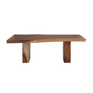 Light Brown Teak Wood Contemporary Column Base Dining Table, 4-Seater