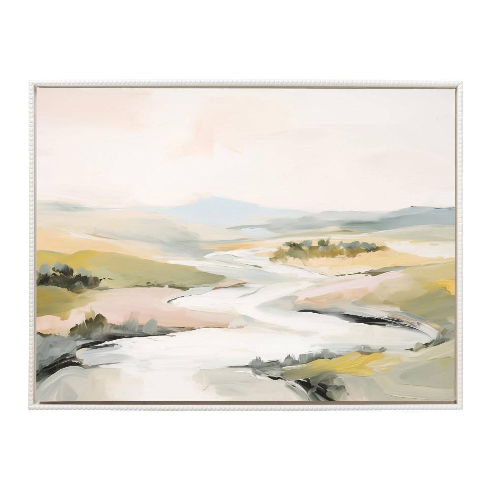 Tranquil Landscape Abstract Canvas with Beaded White Frame