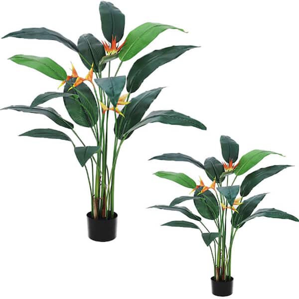 6 ft. 2-Pieces Bird of Paradise Artificial Bird Plant Fake Palm Tree Decor Faux Plants with Leaves and Flowers