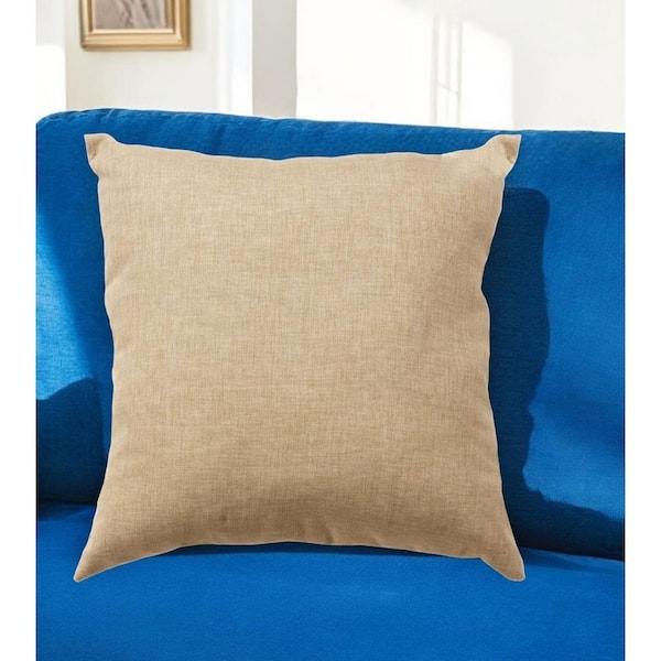 HomeRoots Beige Solid Polyester 22 in. x 22 in. Throw Pillow