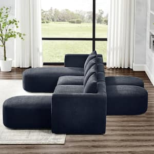 117 in. DIY Combination U Shape Loop Yarn Polyester Modern Sectional Sofa with Single Seats, Chaises and Ottomans, Black