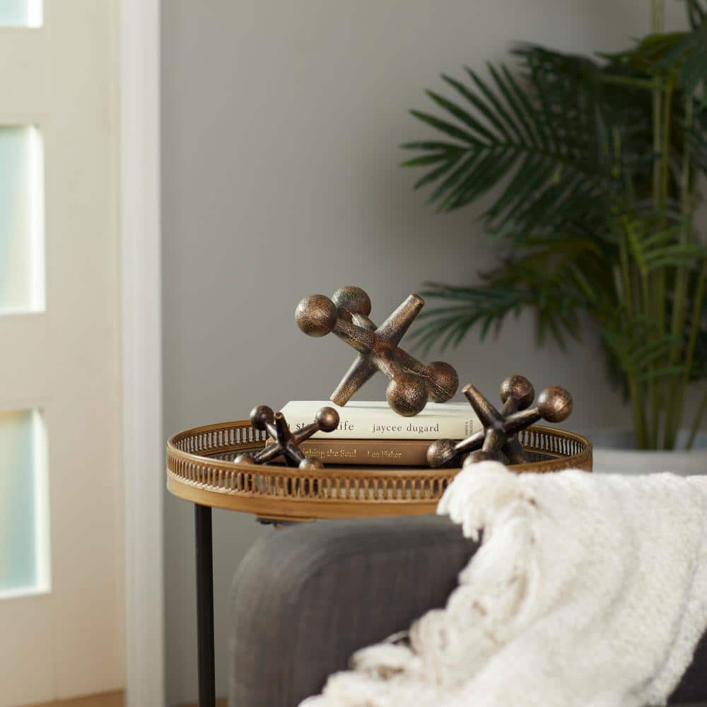 Distressed Gold and Black Iron Jacks Sculpture Set, 9"