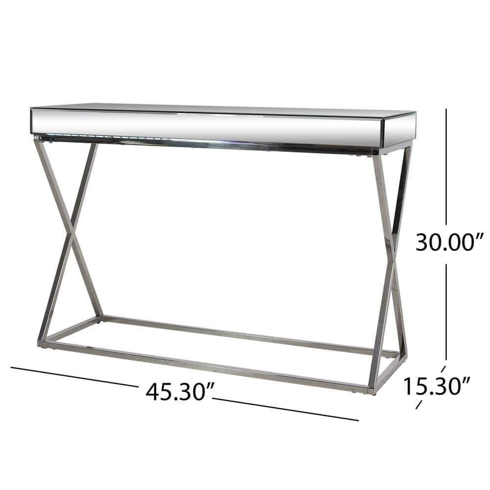 Silver Mirrored Glass and Metal Console Table