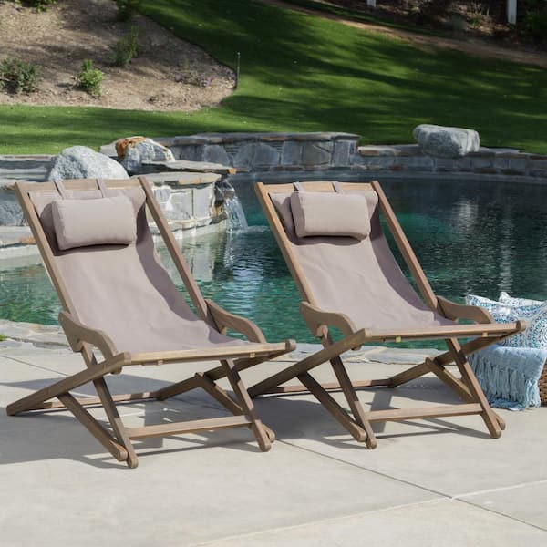 Tenleaf Gray Wood Outdoor Lounge Chair with Gray Seats Set of 2