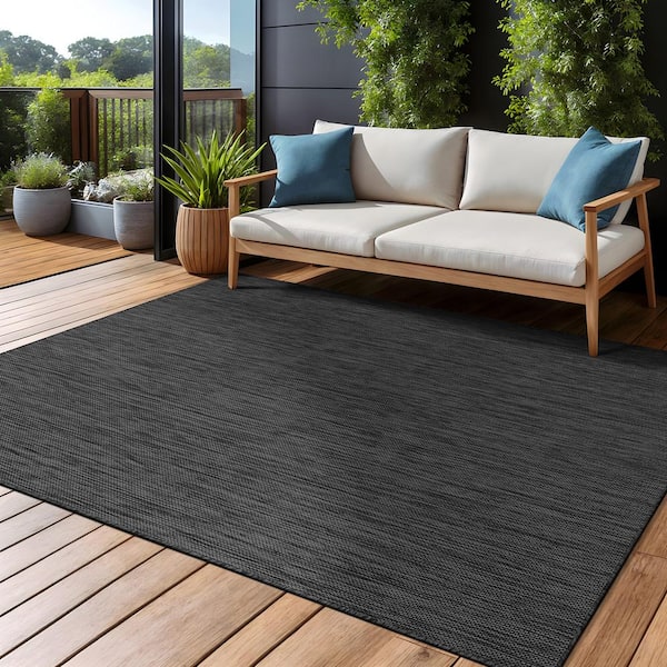 Beverly Rug Aloha Dark Grey 8 ft. x 10 ft. Solid Indoor Outdoor