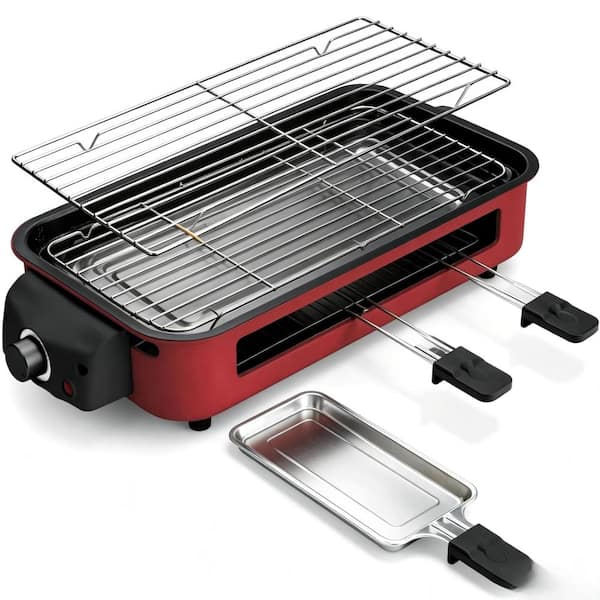 16 x 9 in. 2-in-1 Electric Indoor Grill with Removable Nonstick Plate, Red
