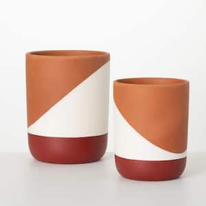 10.25 in. and 8.5 in. Tall Retro Modern Design Indoor Planters Set of 2