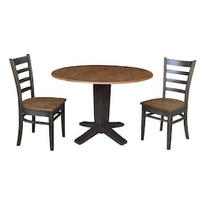 Aria Hickory/Washed Coal Solid Wood 42 in. Drop-leaf Pedestal Dining Set with 2 Emily Side Chairs Seats 2