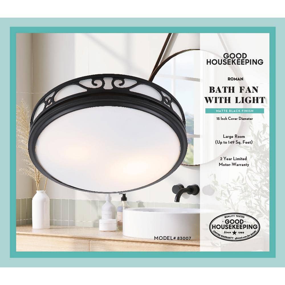 Matte Black Decorative Bathroom Exhaust Fan with Light and Night-Light