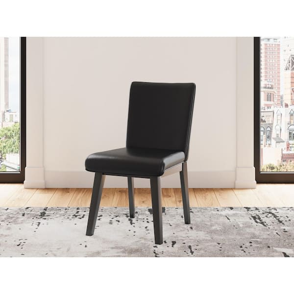 Jettaya Black Faux Leather with Cushion and Solid Wood Frame Side Chair Set of 2