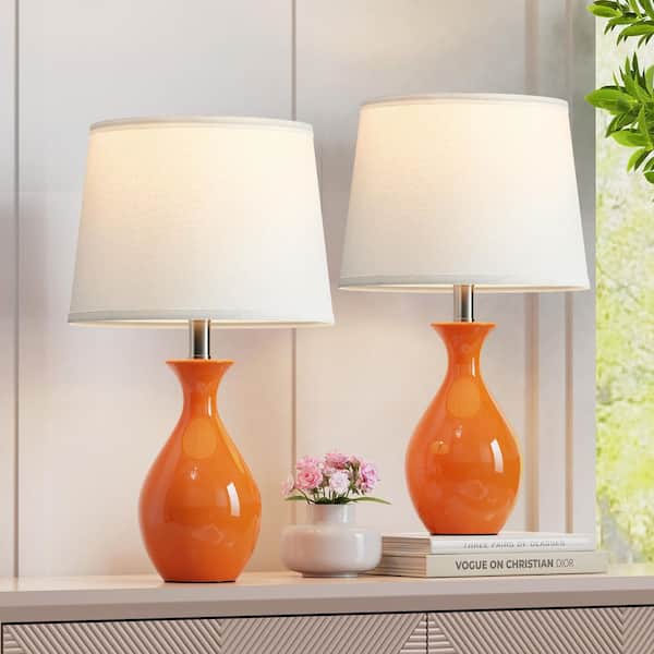 ROTTOGOON 19'' Modern Orange Ceramic Table Lamps Set of 2, Small