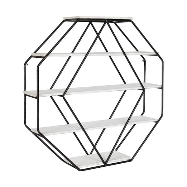 Kate and Laurel Lintz 30 in. x 31 in. x 7 in. White/Black Decorative Wall Shelf