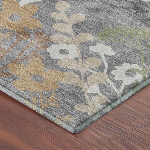 Mayfield Premium Machine Washable Abstract AMF2334 Gray 8 ft. x 8 ft. Round Rug