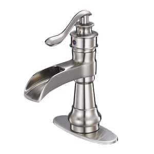 Single Hole Vanity Faucet Single-Handle Bathroom Faucet with Deckplate in Brushed Nickel