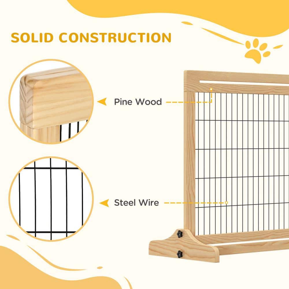 Natural Wooden Retractable Freestanding Pet Gate for Doorways