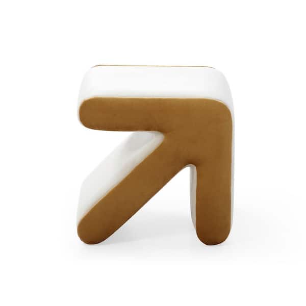 Beige plus Gold Modern Upholstered Velvet Square Arrow Ottoman for Living Room Bedroom