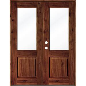 64 in. x 96 in. Rustic Knotty Alder Wood Clear Half-Lite Red Chestnut Stain Right Active Double Prehung Front Door