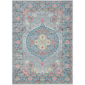Paloma Payson Grey Teal 5 ft. 3 in. x 7 ft. 3 in. Bohemian Oriental Persian Area Rug