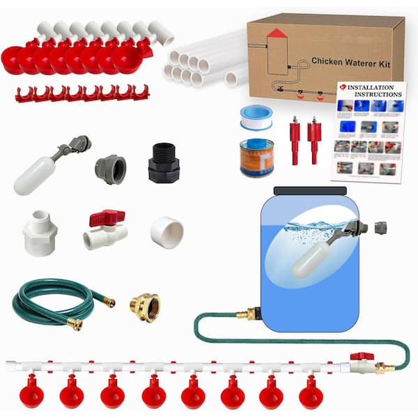 N/A 10.4 in. H 9.4 in. W 5.3 in. D PVC Automatic Chicken Watering System with 45 Accessories
