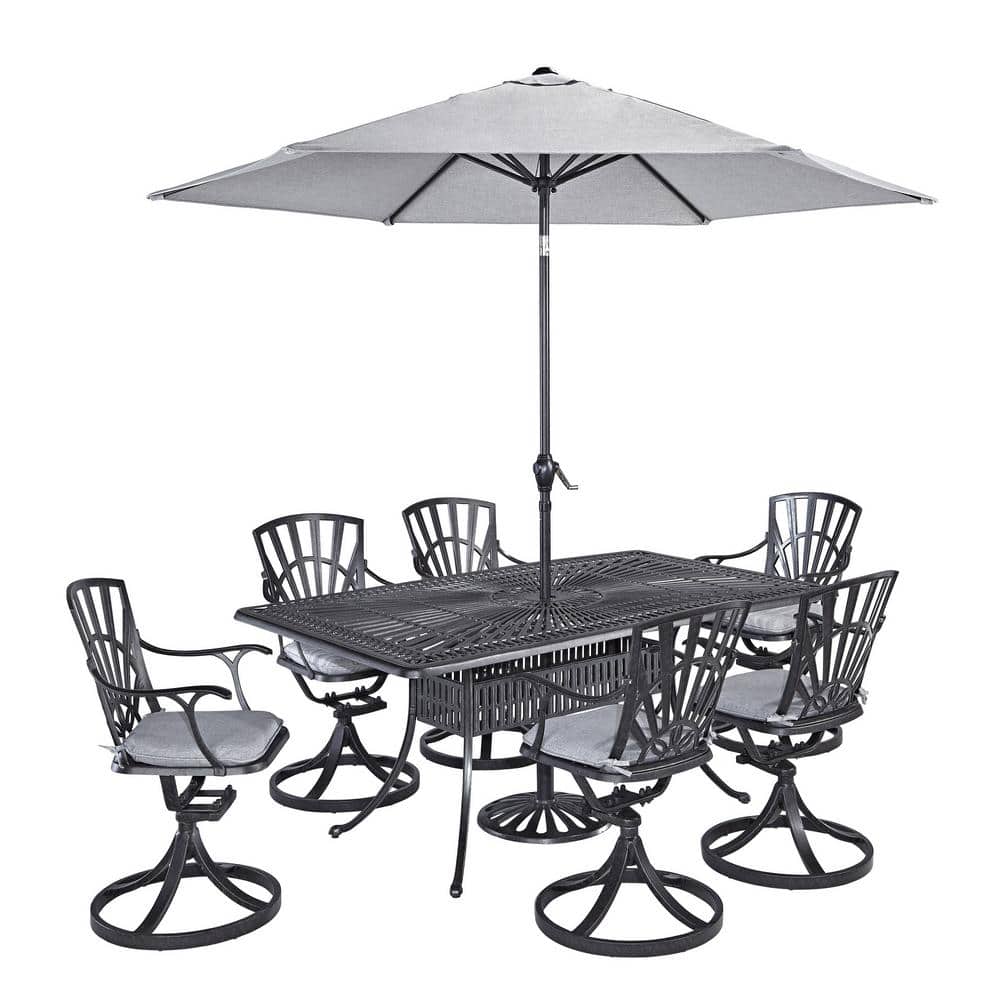 HOMESTYLES Grenada Charcoal Gray 7piece Cast Aluminum Rectangular
