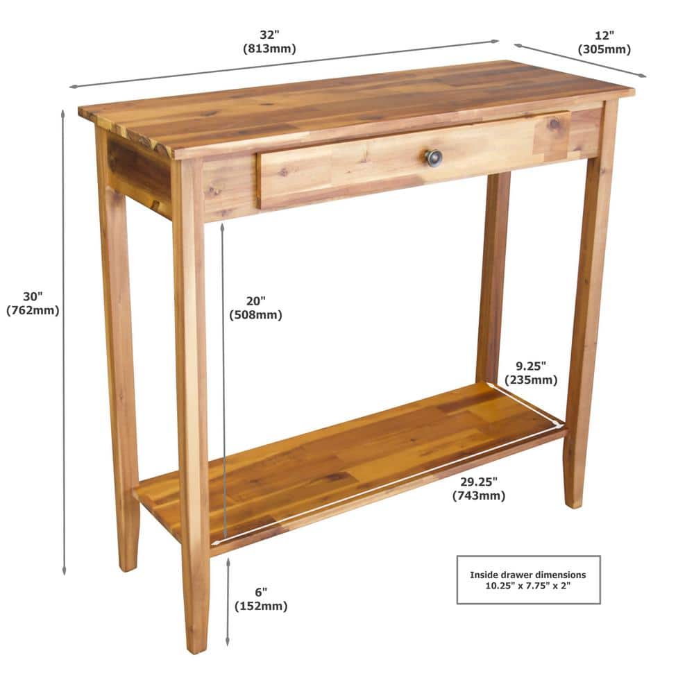 Natural Acacia Wood Console Table with Drawer and Shelf