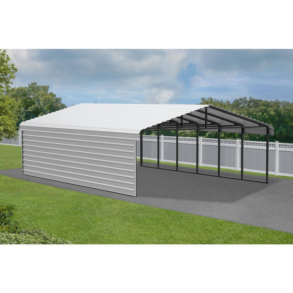 20 ft x 29 ft Eggshell Steel Carport with Black Frame