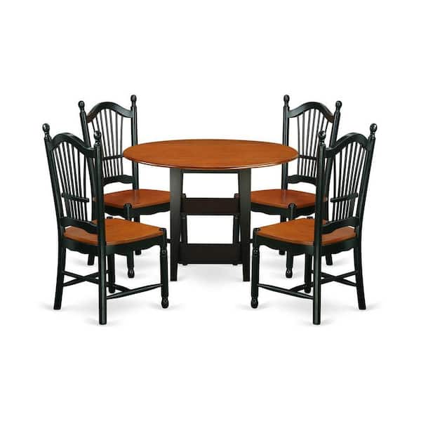 East West Furniture 5-Piece Black and Cherry Finish Solid Wood Top - Round Dining Room Set - Seats-4