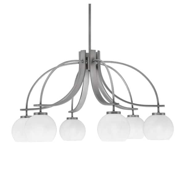 Unbranded Olympia 16.75 in. 6-Light Graphite Downlight Chandelier White Marble Glass Shade