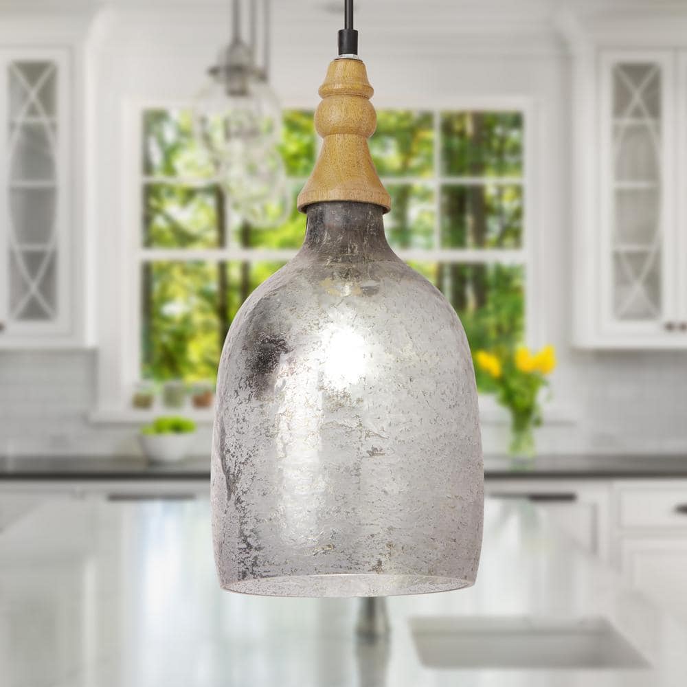 Coralie 19'' Etched Silver Glass Bell-Shaped Pendant Lamp