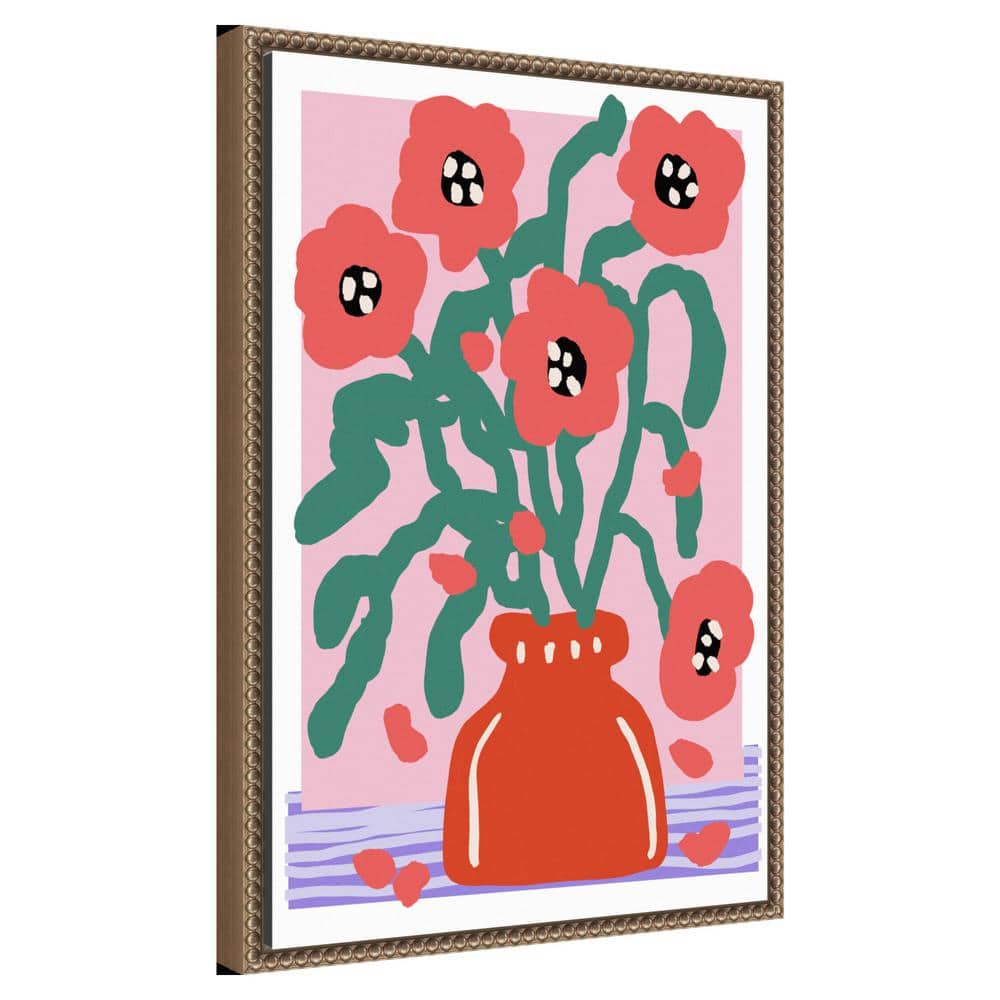Treechild Floral Impression Red and Green Framed Canvas Art 16 x 23