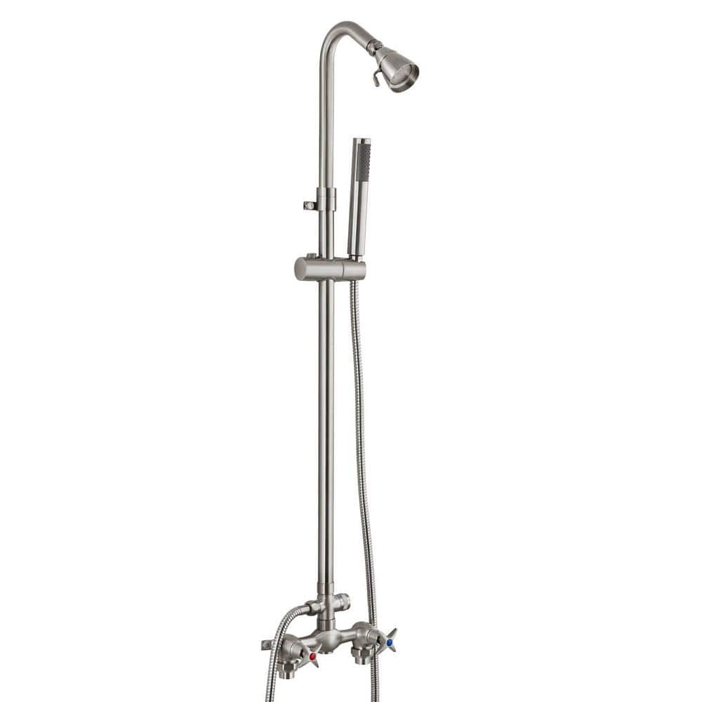 Brushed Nickel Wall Mounted Exposed Shower Fixtures, Outdoor Shower Kit wit