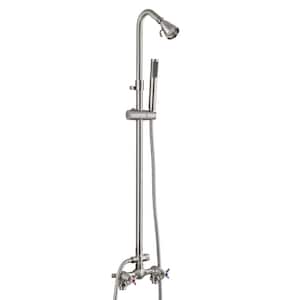 Brushed Nickel Wall Mounted Exposed Shower Fixtures, Outdoor Shower Kit with Hand Held Sprayer Double Cross Handles