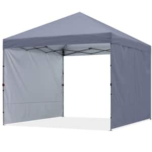 10 ft. x 10 ft. Gray Instant Pop Up Canopy Tent with 2 Removeable Sidewalls