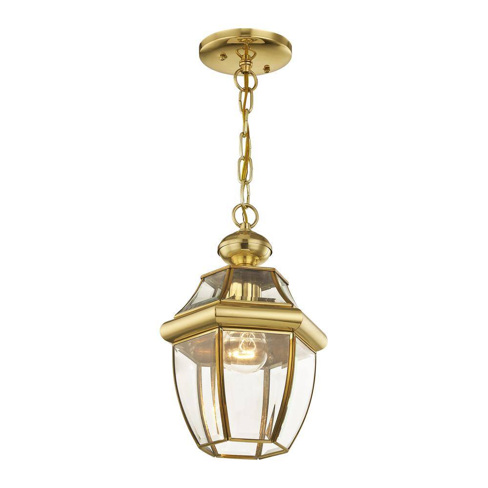 Monterey Polished Brass Outdoor Pendant Lantern with Clear Glass