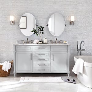 Aberdeen 60 in. Double Sink Freestanding Dove Gray Bath Vanity with Carrara Marble Top (Assembled)