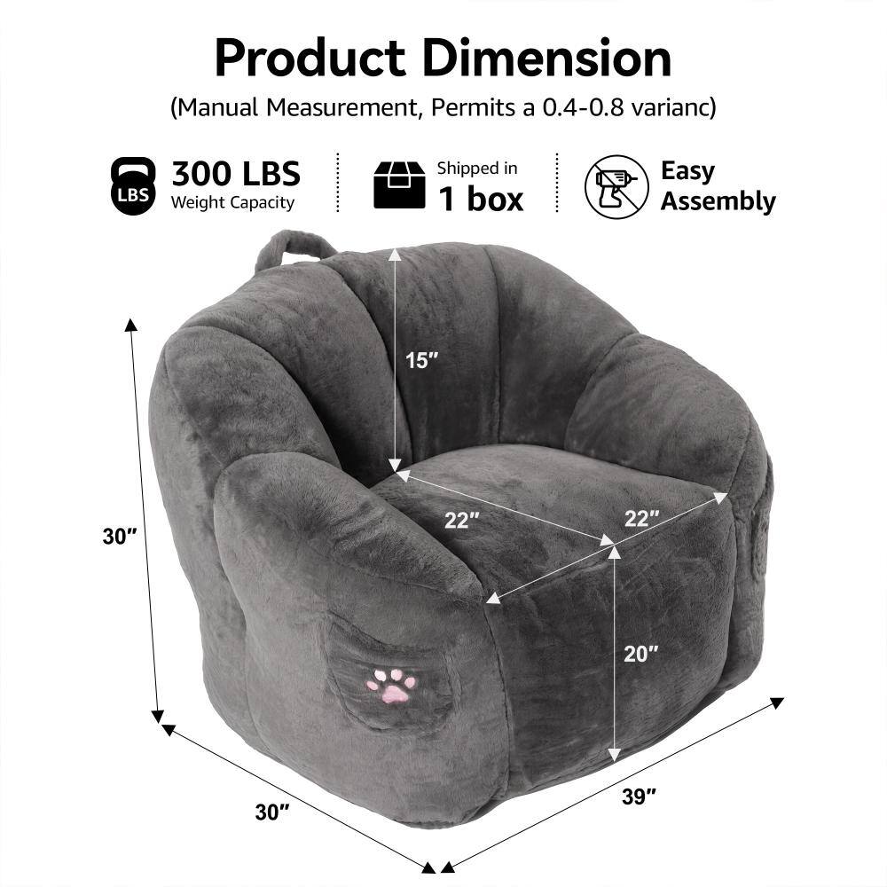 Dimension diagram of the dark grey bean bag chair.