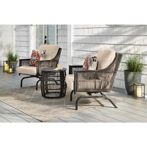 Bayhurst Black Wicker Outdoor Patio Rocking Lounge Chair with CushionGuard Putty Tan Cushions (2-Pack)