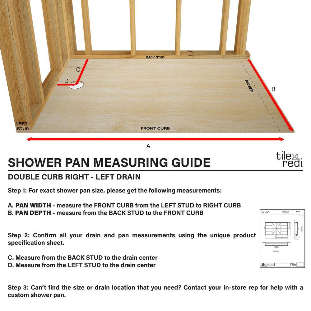 Tileable 36" x 48" Rectangular Shower Base with Left Drain