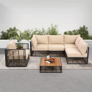 6-Piece Wicker Patio Conversation Set Outdoor Sectional Sofa Set with Water Resistant Thick Cushions and Coffee Table