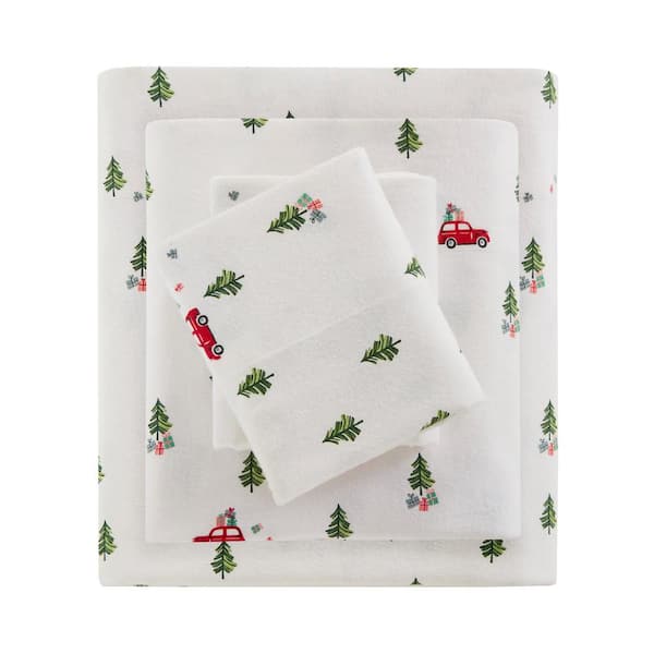 Cotton Flannel 3-Piece Green Tree Trip Cotton Twin Sheet Set