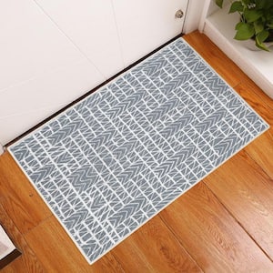 Hudson Cotton Gray 2 ft. x 3 ft. Thin Non Slip Indoor Area Rug or Front Door Foyer Rug for Entryway
