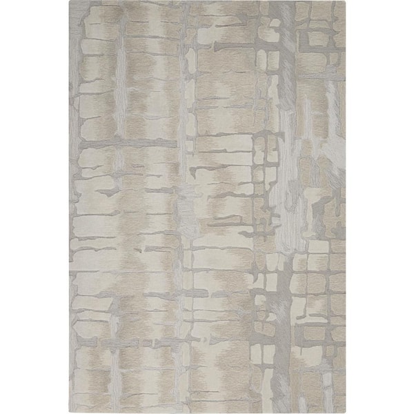 Nourison Symmetry Ivory/Beige 4 ft. x 6 ft. Distressed Contemporary Area Rug