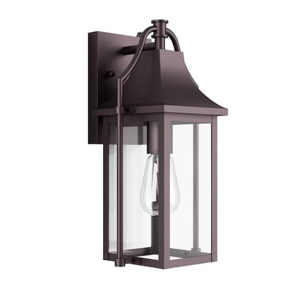 Hawaii 15 in. H 1-Light Oil-Rubbed Bronze Hardwired Outdoor Wall Lantern Sconce with Dusk to Dawn