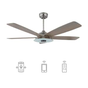Hardley 56 in. Integrated LED Indoor/Outdoor Nickel Smart Ceiling Fan with Light and Remote, Works w/Alexa/Google Home