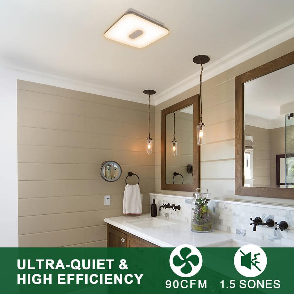 Silver Energy Star Ceiling Mount Bathroom Ventilation Fan with Light