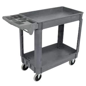 500 lbs. Capacity 2-Tier Plastic 4-Wheeled Service Utility Cart in Dark Grey