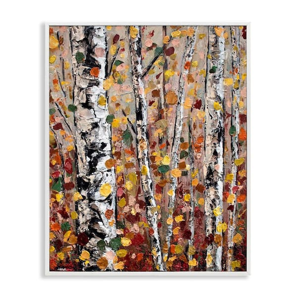 Autumn Birch Trees Abstract Leaves by Jen Seeley 1-Piece White Framed Nature Giclee Art Print 30 in. x 24 in.