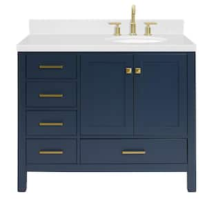 Cambridge 42.25 in. W x 22 in. D x 36 in H Single Sink Freestanding Bath Vanity in Midnight Blue with Carrara Quartz Top